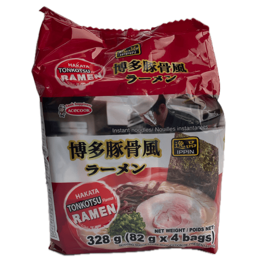 Acecook Ippin Hakata Tonkotsu Flavour Instant Ramen 82g x 4 bags / エースコック 逸品 博多豚骨風ラーメン 袋 4食入 - RiceWineShop