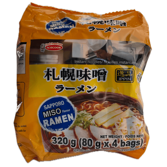 Acecook Ippin Sapporo Miso Flavour Instant Ramen 80g x 4 bags / エースコック 逸品 札幌味噌ラーメン 袋 4食入 - RiceWineShop