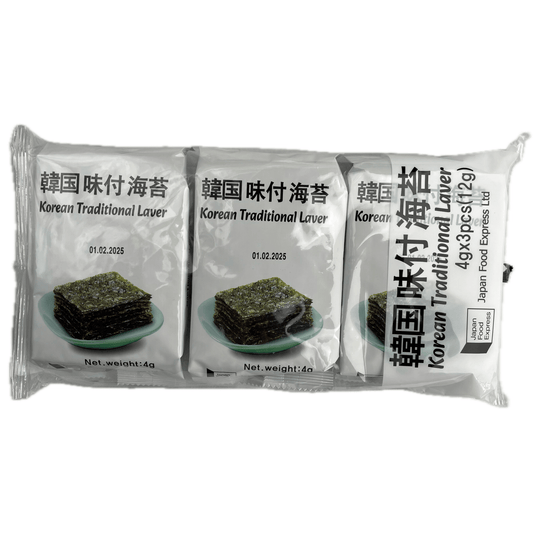 JFE Korean Traditional Laver Seasoned Nori Seaweed 4g x 3pcs / JFE ้ๅฝๆตท่ 4g x 3่ข - RiceWineShop