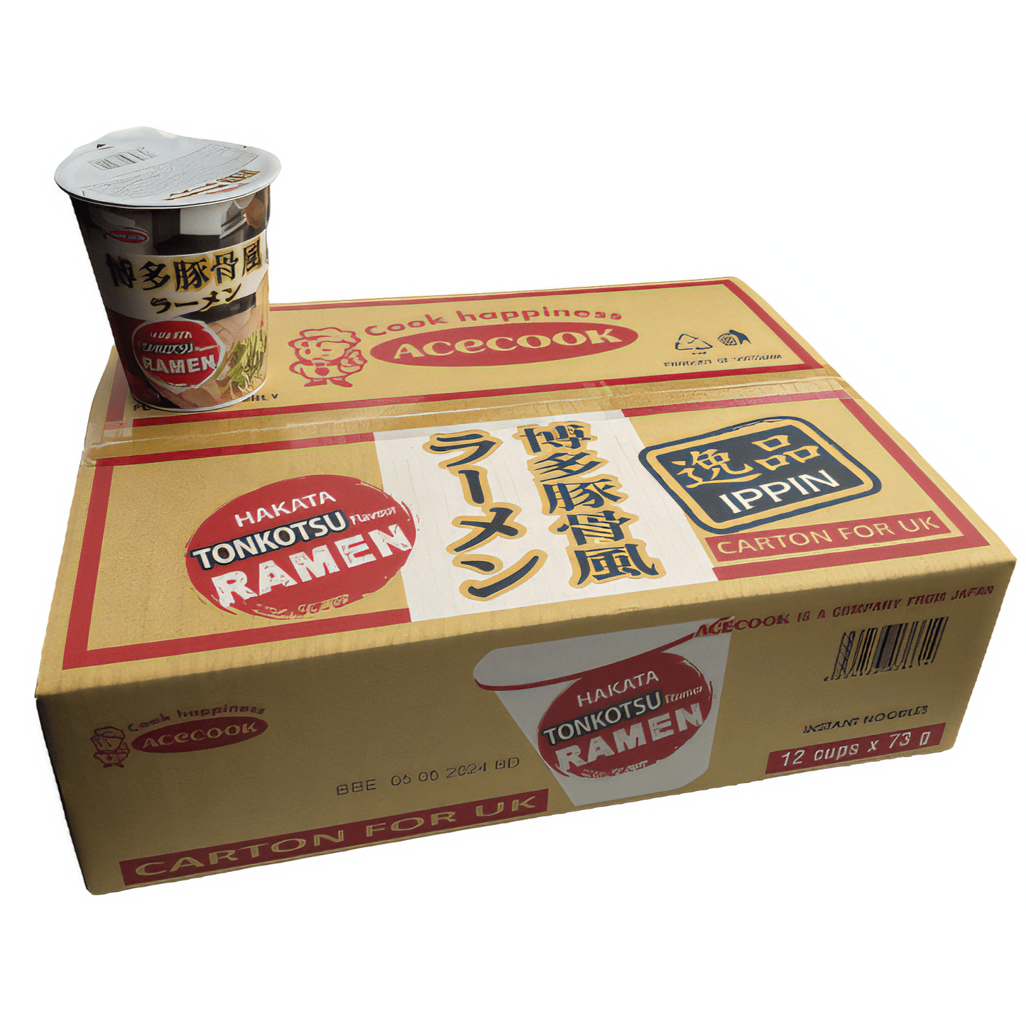 Acecook Ippin Hakata Tonkotsu Flavour Instant Ramen Cup 1box (12pcs) / エースコック 逸品 博多豚骨風ラーメンカップ 1箱 (12個入) - RiceWineShop