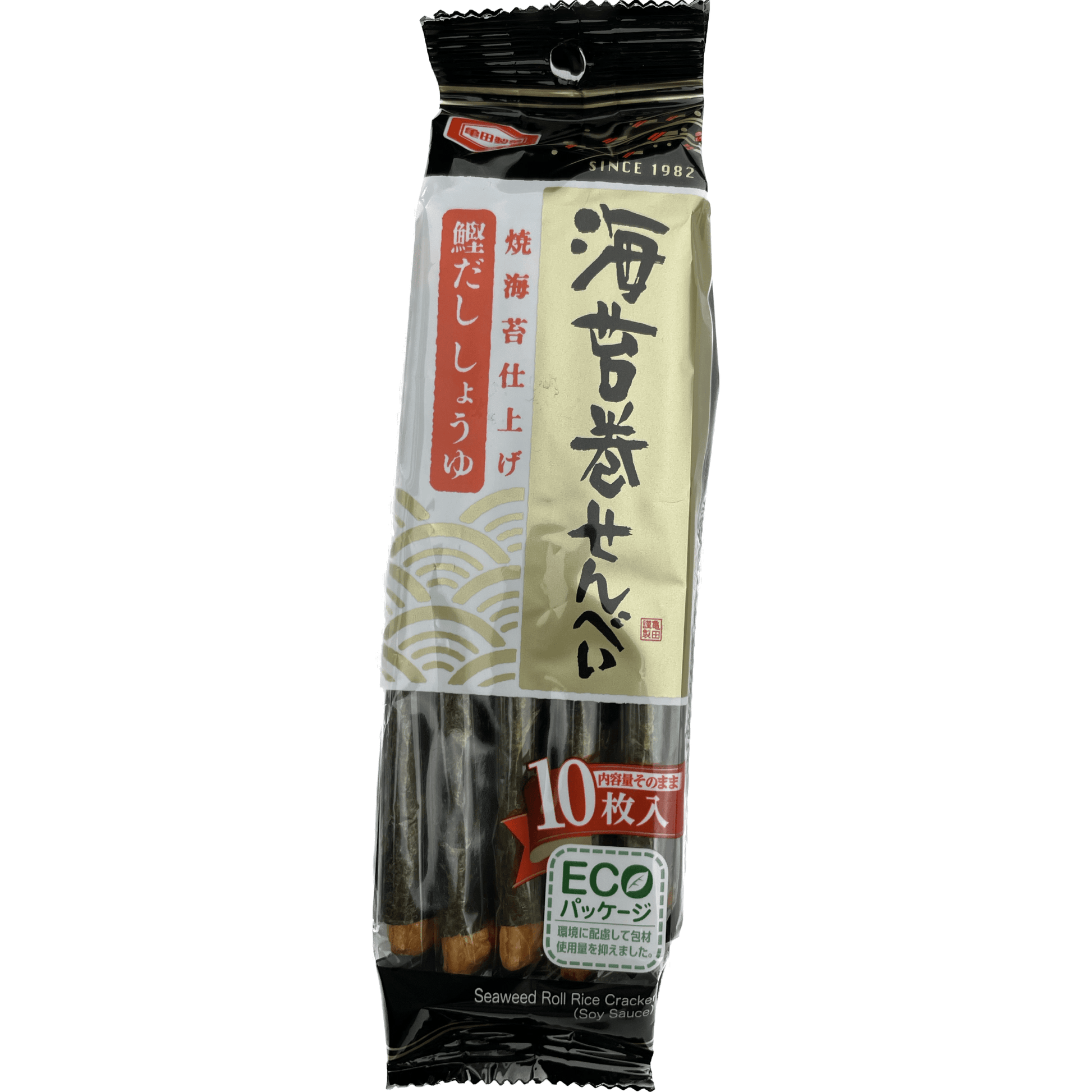 Kameda Seika Nori Seaweed Rice Crackers (Eco-packaged) (10 pieces) 亀田製菓　海苔巻せんべい　ECOパッケージ　10枚入 - RiceWineShop