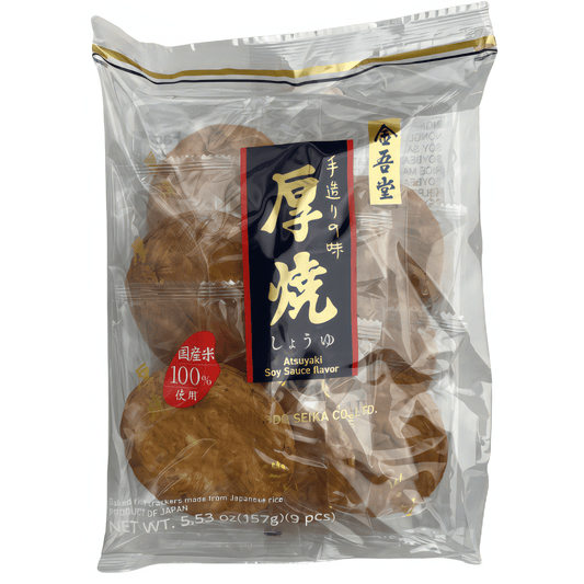 Kingodo Atsuyaki Senbei Rice Crackers with Soy Sauce 9pcs / 金吾堂 厚焼きせんべい しょうゆ 9枚入 - RiceWineShop